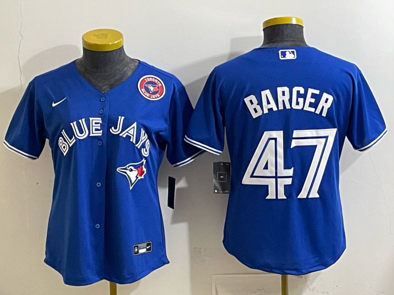Women 2025 Nike Toronto Blue Jays #47 Barger Blue Game MLB Jersey 05
